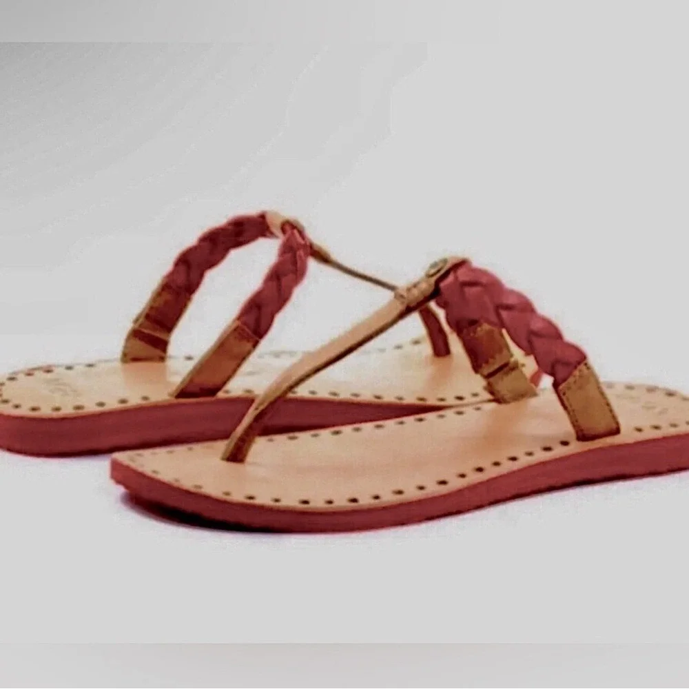 UGG Red and Tan Braided‎ Sandals Size 9